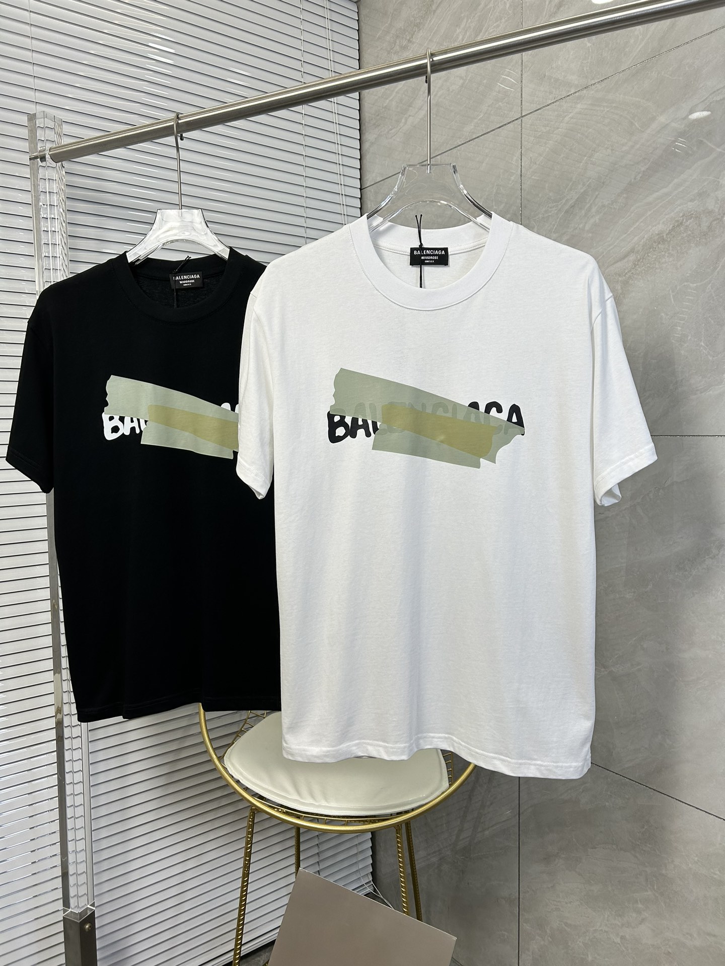 Balenciaga Buy Clothing T-Shirt Black White Printing Unisex Cotton Fashion Short Sleeve