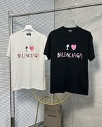 Replcia Cheap From China
 Balenciaga Clothing T-Shirt Black White Printing Unisex Cotton Fashion Short Sleeve