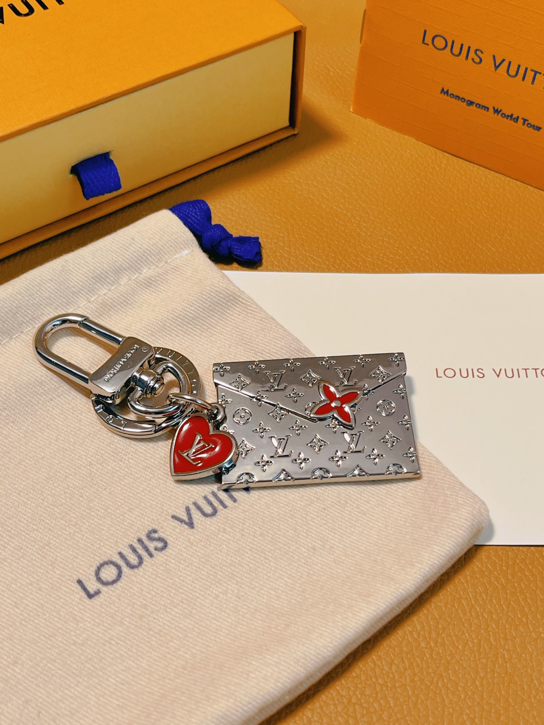 Envelope Monogram Leather Keychain