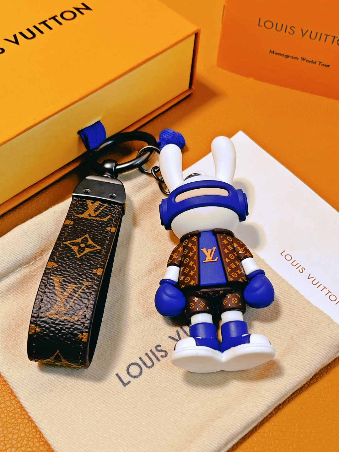 Close-up of DJ rabbit keychain details