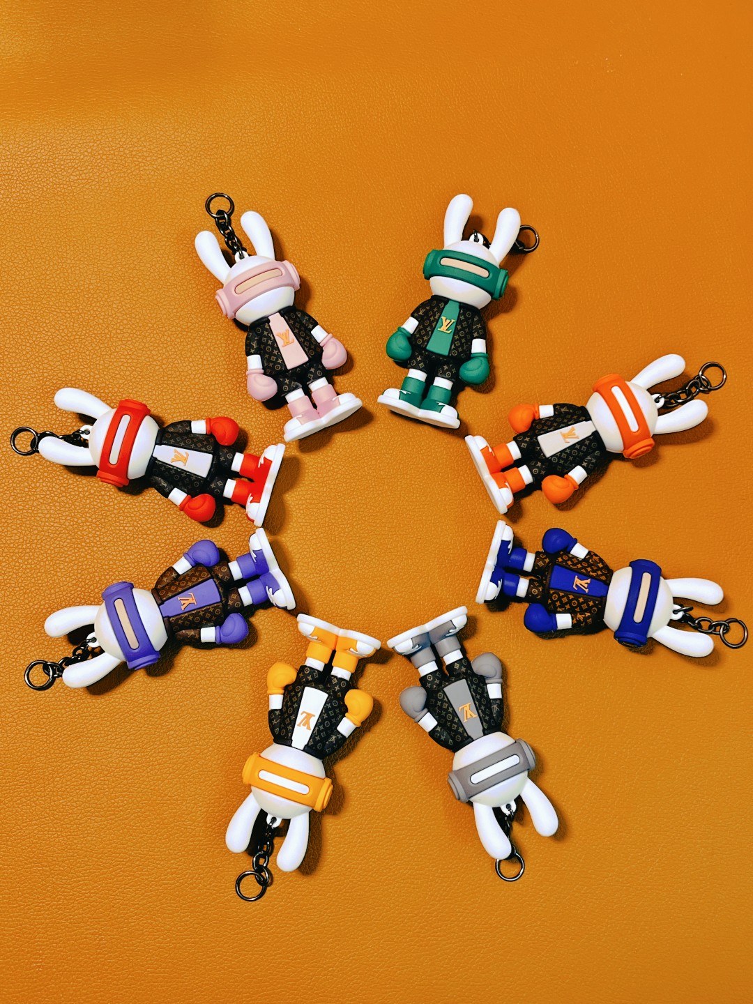 Trendy DJ rabbit keychain, front view
