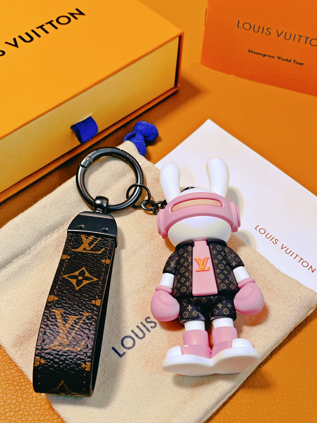 Trendy DJ rabbit keychain attached to keys