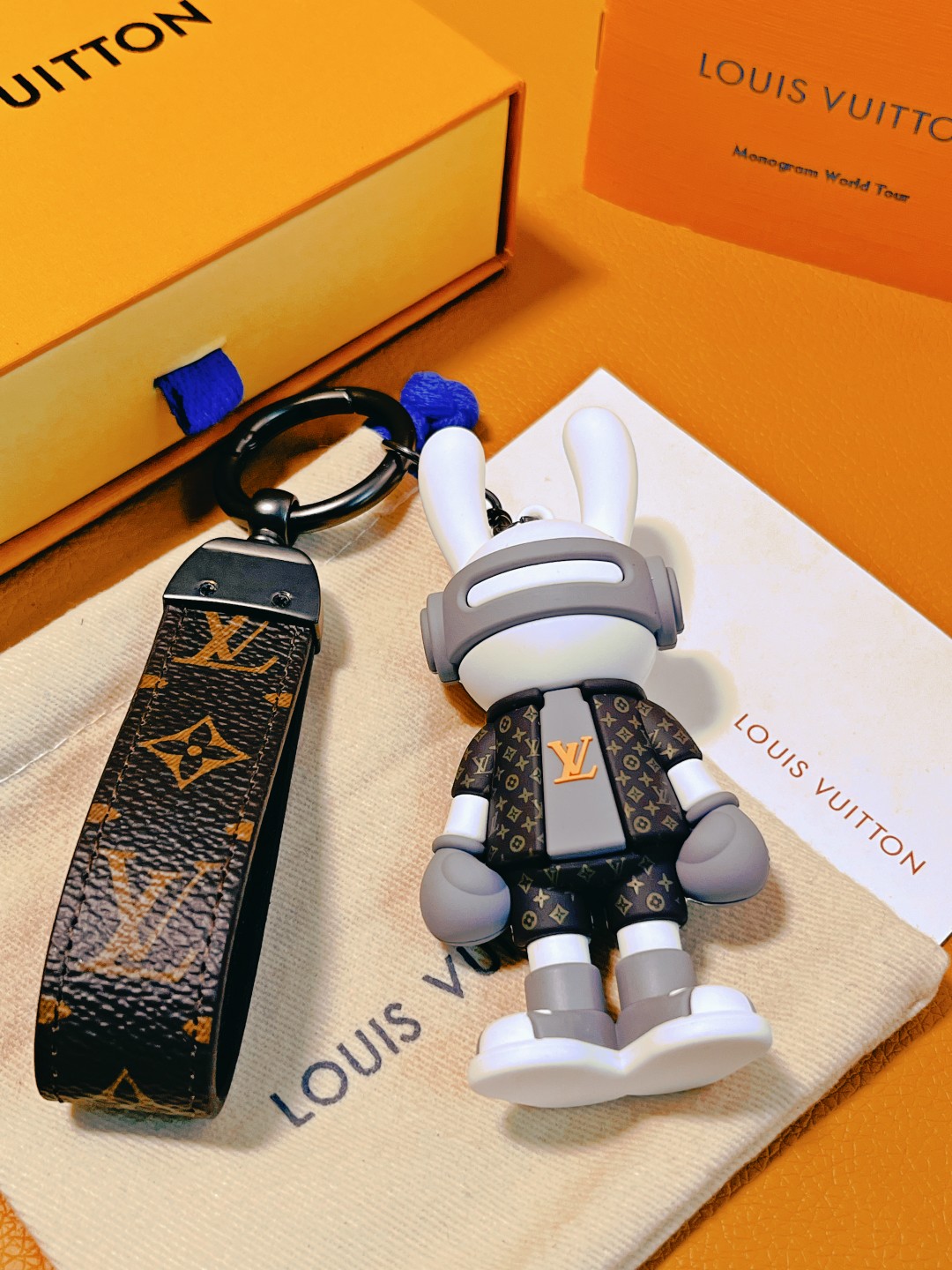 Trendy DJ rabbit keychain angle view 2