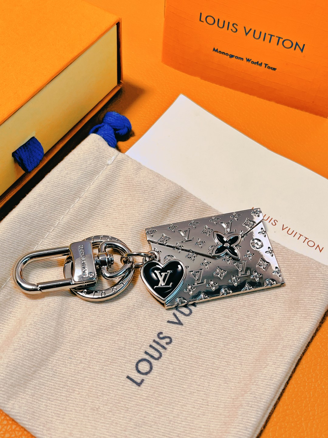 Envelope Monogram Leather Keychain