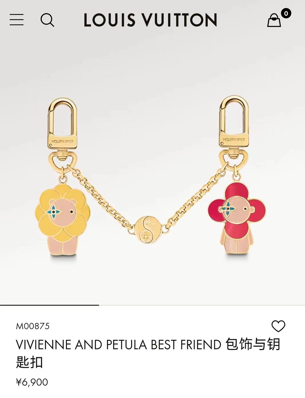 Close-up of the Vivienne & Petula circle keychain