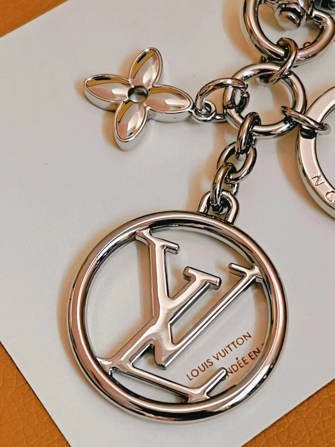 Close-up of leather on Elegant Letter Keyring