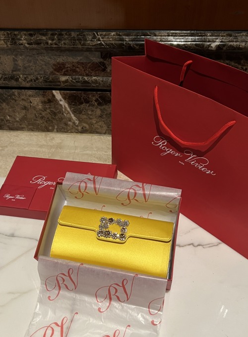 Roger Vivier Yellow Silk Clutch With Rhinestone Buckle, 24*3*13cm 1 Roger Vivier Yellow Silk Clutch With Rhinestone Buckle, 24*3*13cm