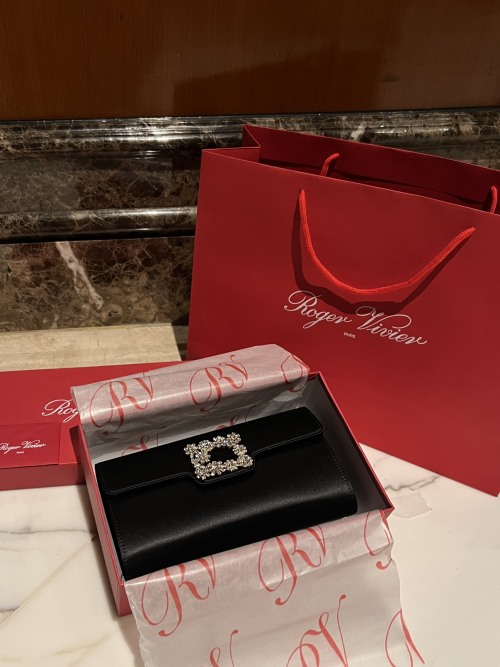 Roger Vivier Evening Clutch with Rhinestone Buckle, Black Silk Satin 1 Roger Vivier Evening Clutch with Rhinestone Buckle, Black Silk Satin