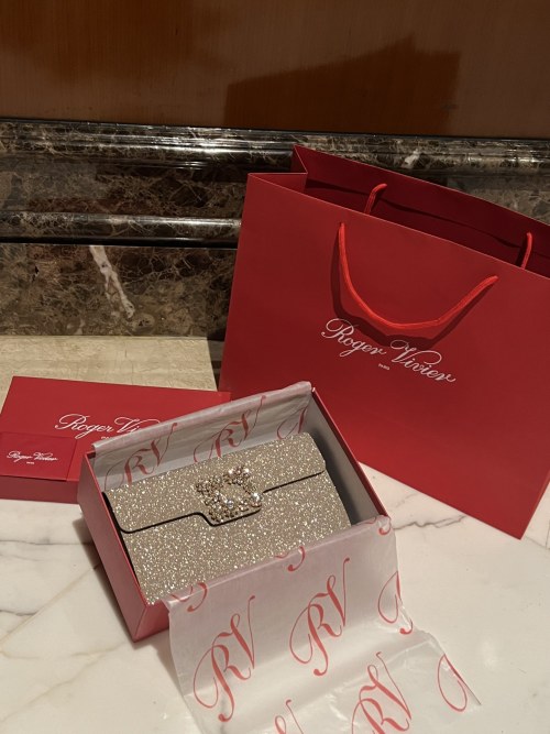 Roger Vivier Evening Clutch with Rhinestone Buckle, Silver Glitter 1 Roger Vivier Evening Clutch with Rhinestone Buckle, Silver Glitter