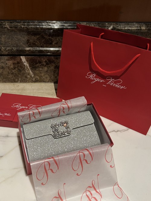 Roger Vivier Viv' Choc Strass Buckle Clutch Bag - Silver, Elegant Design 1 Roger Vivier Viv' Choc Strass Buckle Clutch Bag - Silver, Elegant Design