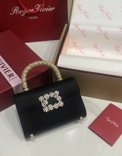 Roger Vivier Vividr Crystal-Embellished Silk Satin Top Handle Bag