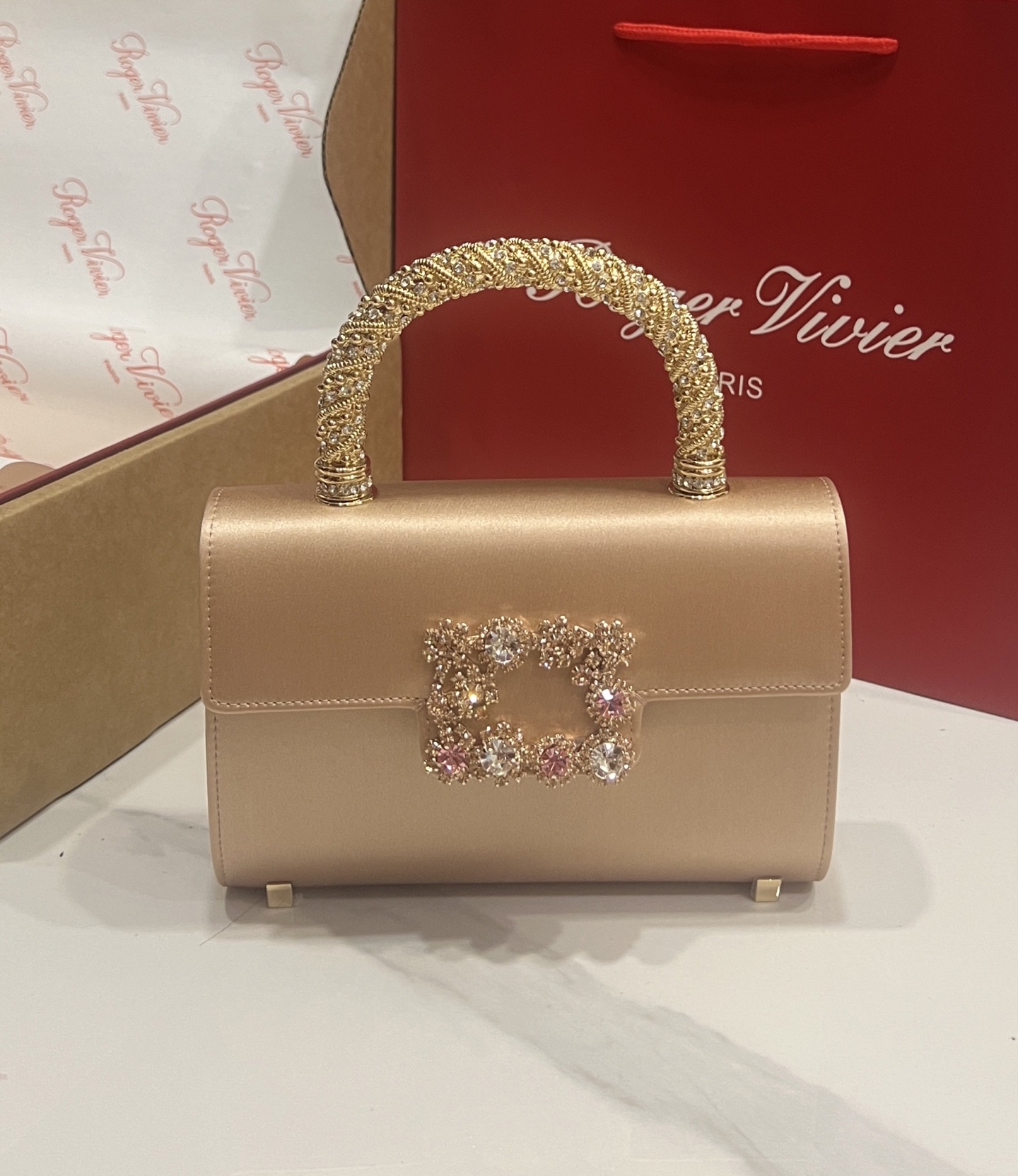 Roger Vivier Crystal Buckle Silk Satin Top Handle Bag - Elegant Clutch 5 i1751131672808 5702 0 3