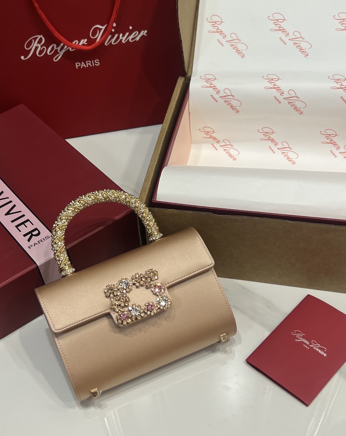 Roger Vivier Crystal Buckle Silk Satin Top Handle Bag - Elegant Clutch 2 i1751131672976 8131 0 0