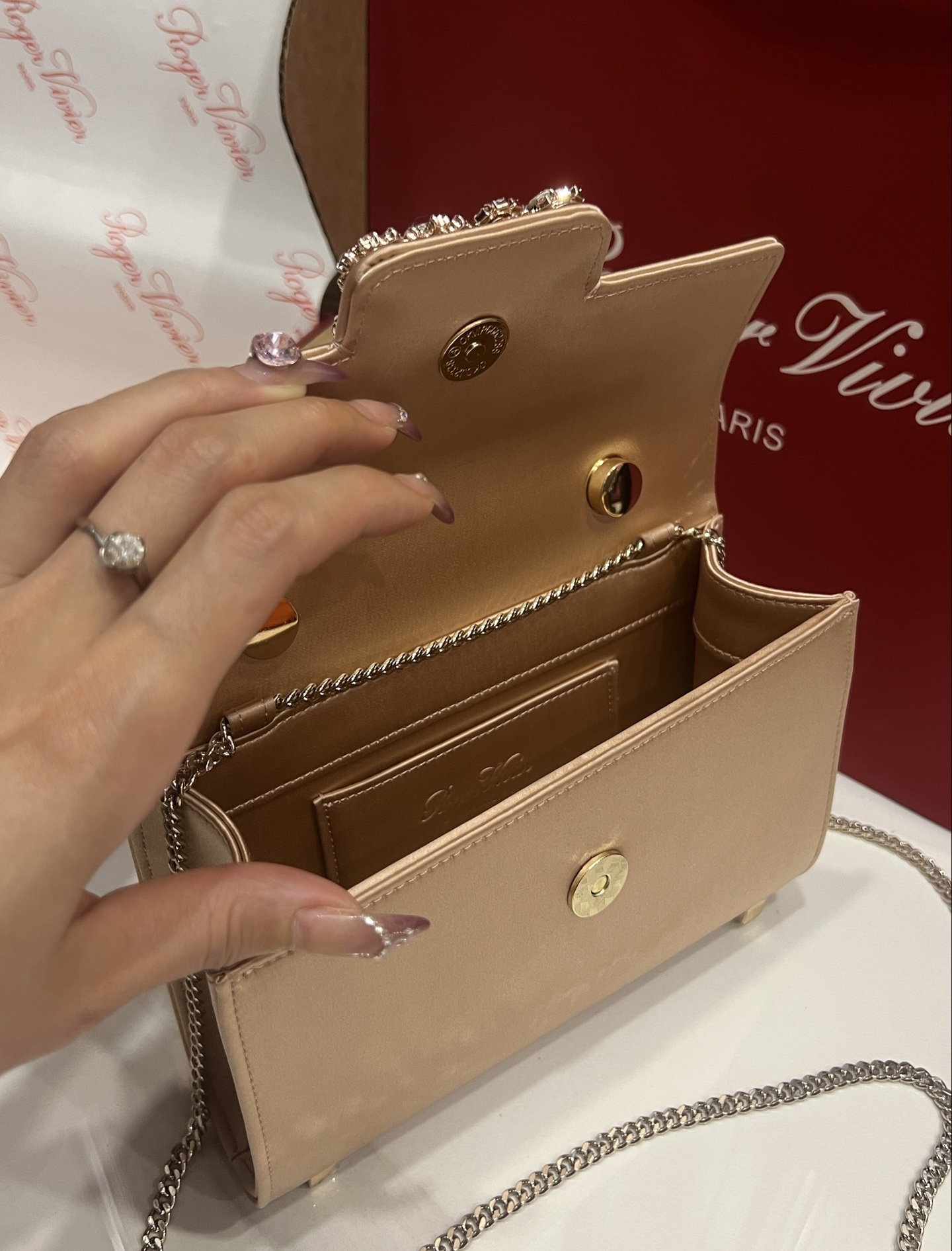 Roger Vivier Crystal Buckle Silk Satin Top Handle Bag - Elegant Clutch 9 i1751131673099 2129 0 7