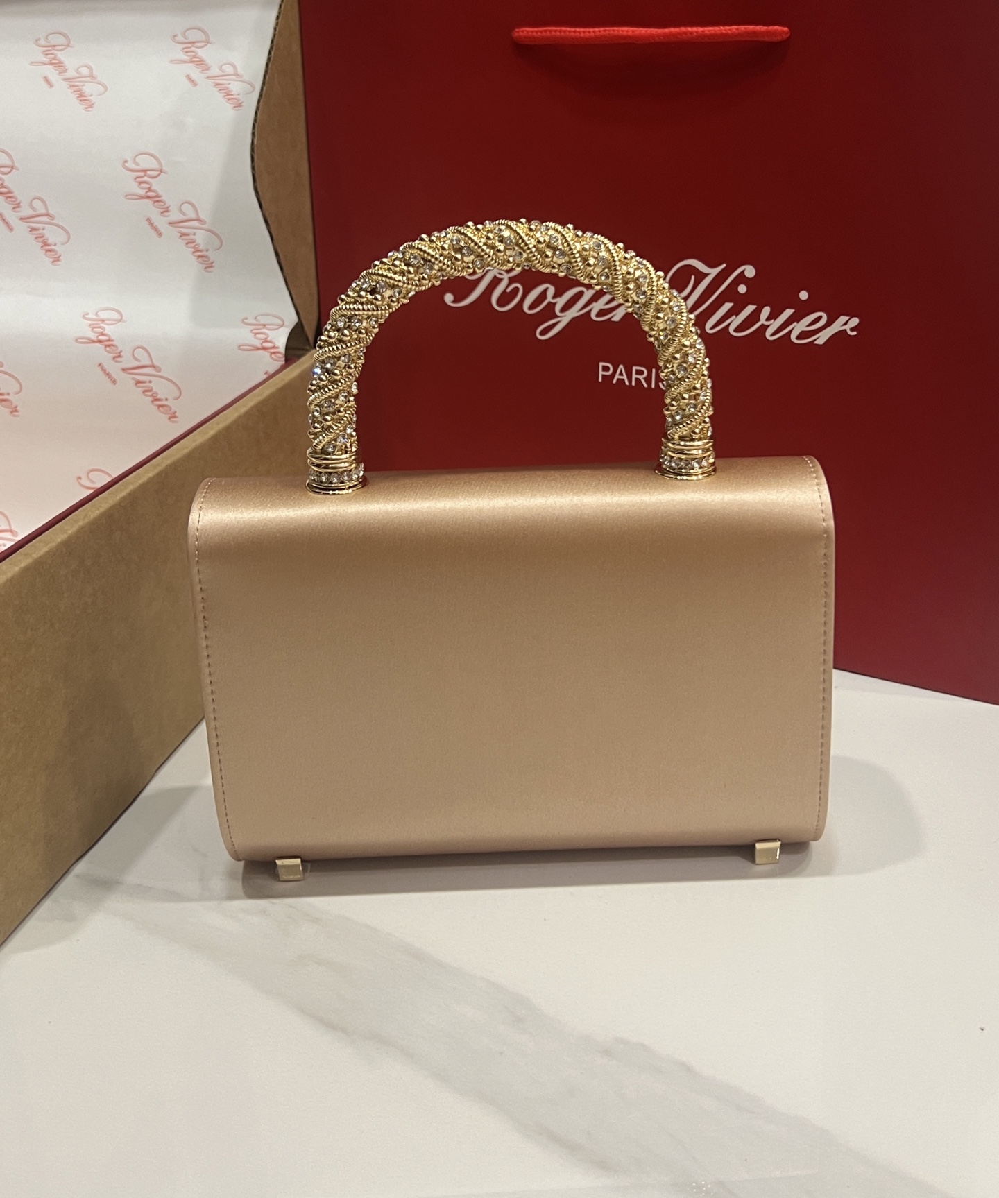 Roger Vivier Crystal Buckle Silk Satin Top Handle Bag - Elegant Clutch 10 i1751131674463 4215 0 8