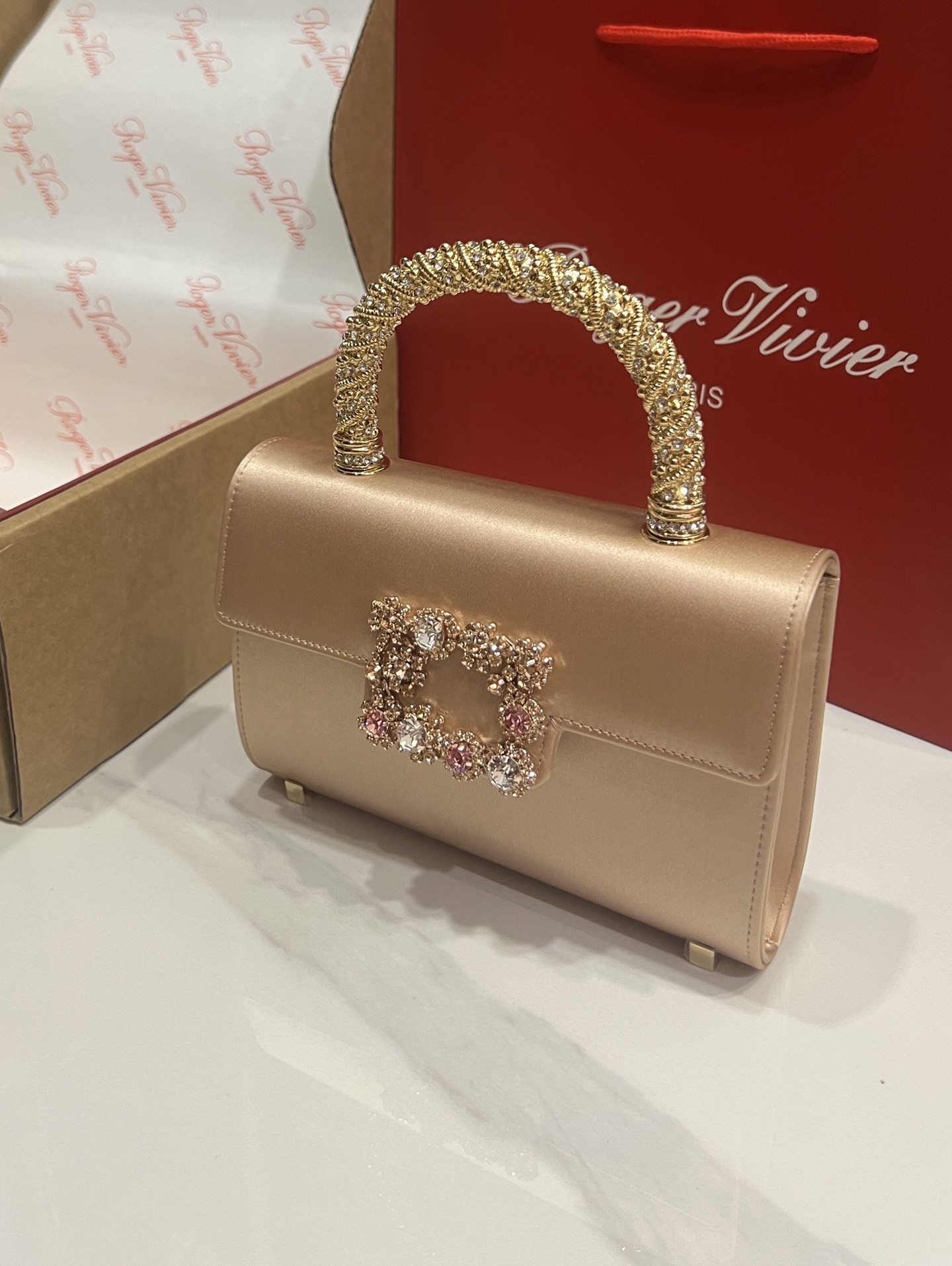 Roger Vivier Crystal Buckle Silk Satin Top Handle Bag - Elegant Clutch 4 i1751131674485 5895 0 2