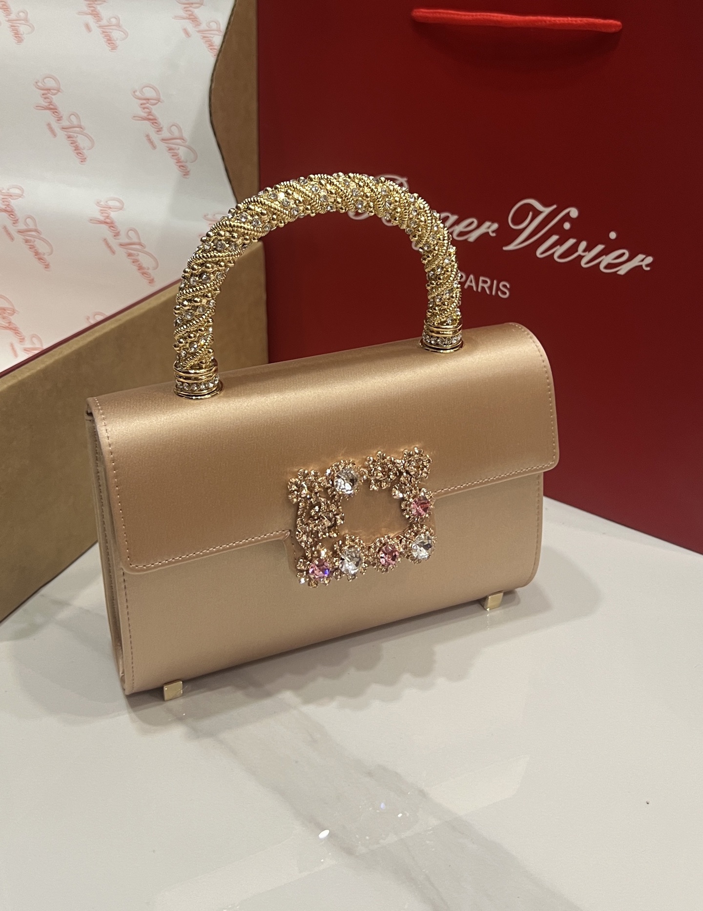 Roger Vivier Crystal Buckle Silk Satin Top Handle Bag - Elegant Clutch 3 i1751131674529 1396 0 1