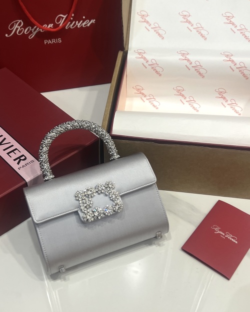 Roger Vivier Crystal Embellished Silk Satin Handbag, Silver, 19 x 13 x 4 cm 1 Roger Vivier Crystal Embellished Silk Satin Handbag, Silver, 19 x 13 x 4 cm