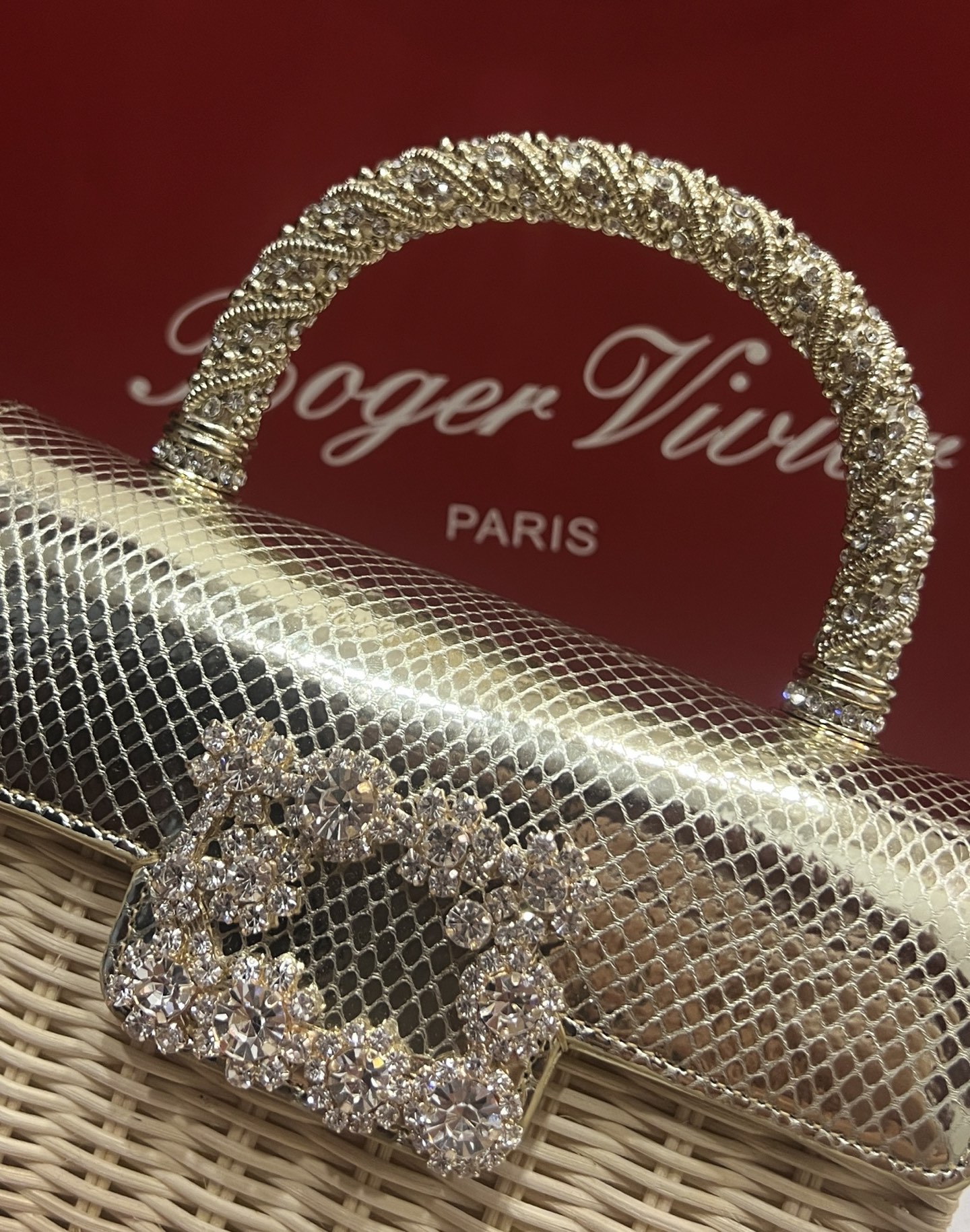 “Roger Vividr Crystal Handbag: Holiday-themed, Cow Skin, Water Drills, Embossed Caps” - 图片 7
