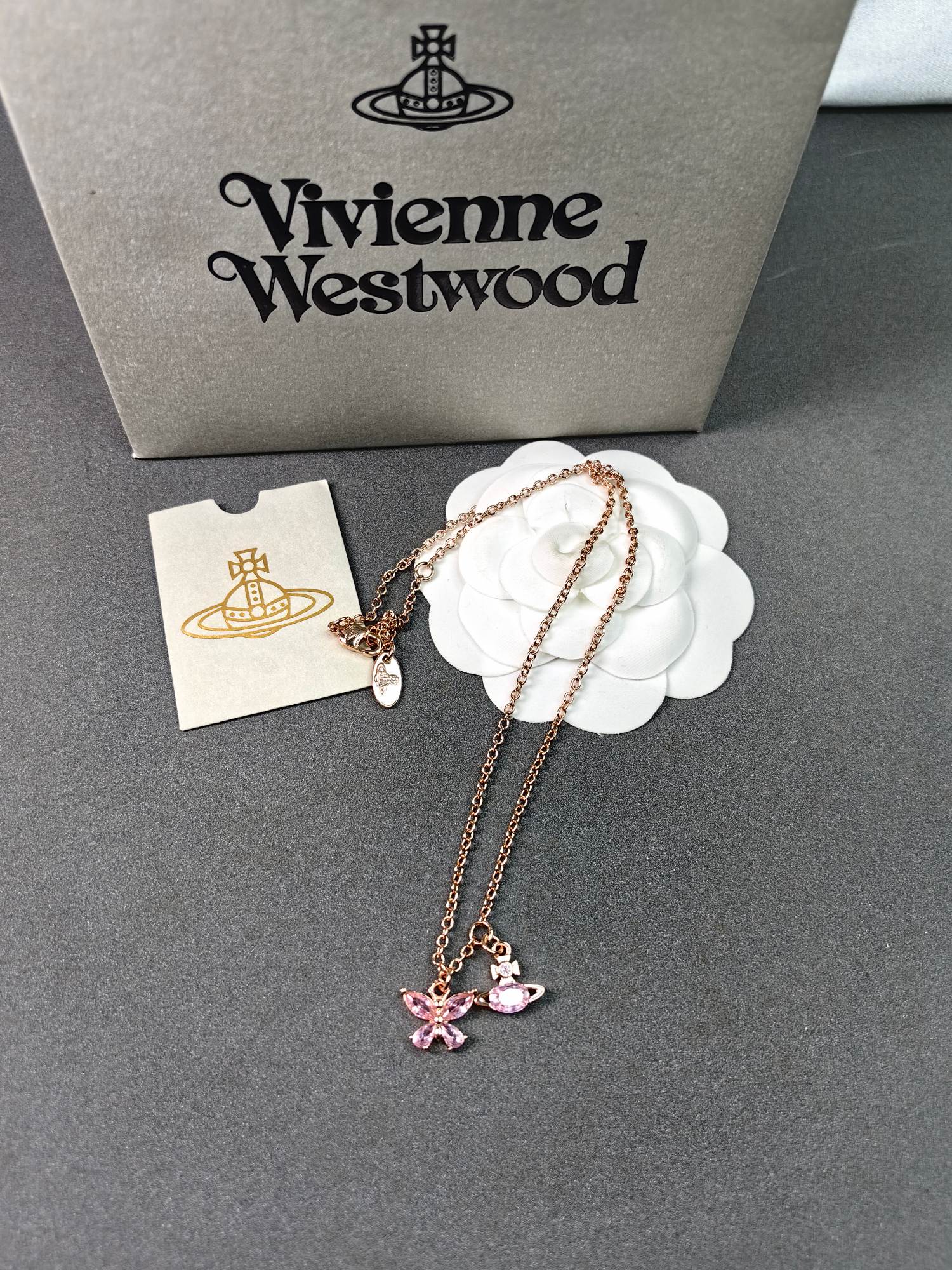 NO:103215,Queen Mother Crystal Butterfly Necklace—Rose Gold Pink, Queen Mother Crystal Necklace, Necklace19860909西太后水晶蝴蝶项链—玫瑰金粉,西太后项链,necklace,Jewelry