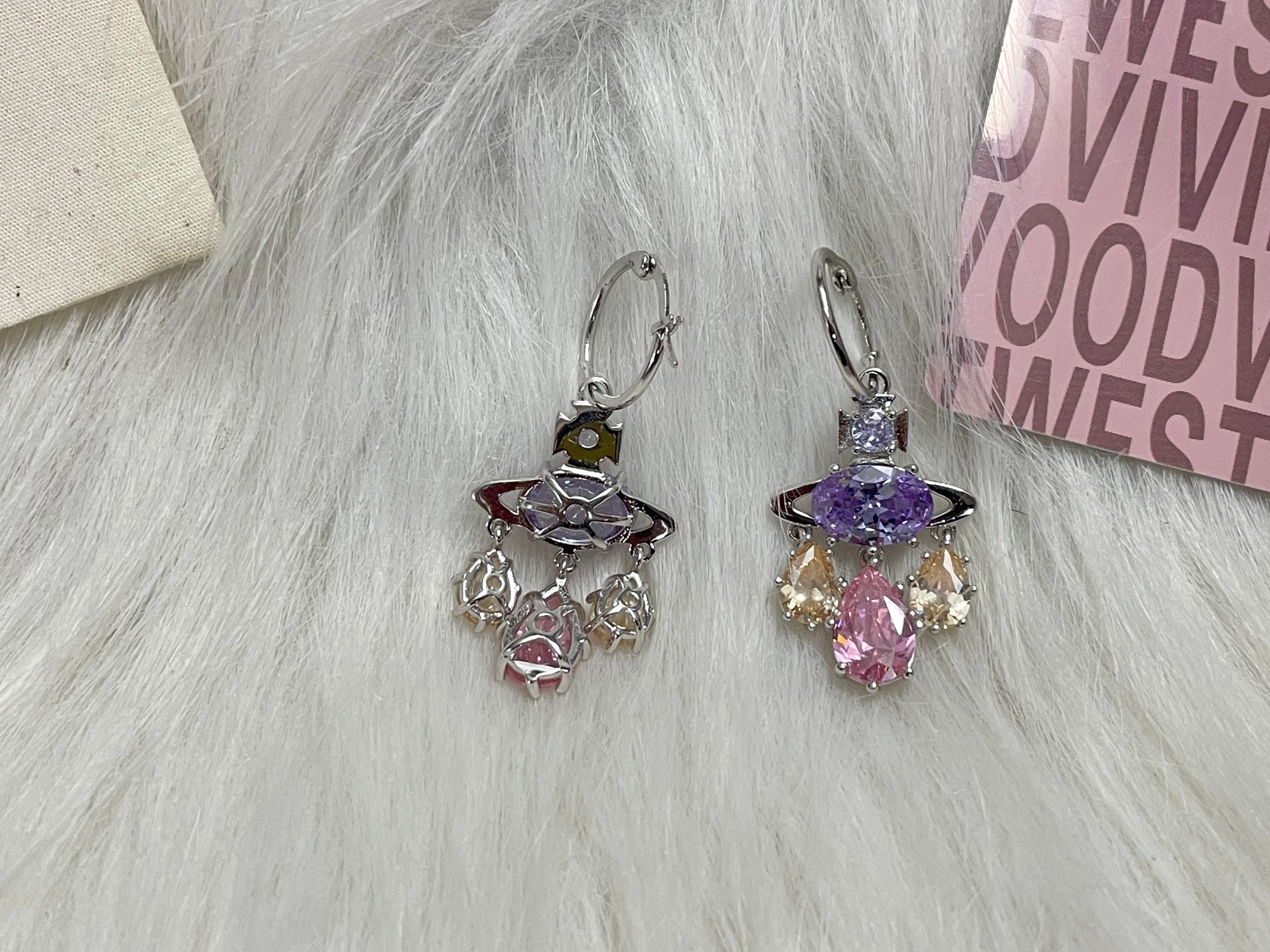 NO:103160,New Queen Mother Citizen 24 Limited New Augusta Saturn Water Drop Mermaid Tears Dreamcatcher Crystal Pink Purple Earrings, Queen Mother Citizen earrings, earrings19860909新款西太后24限定新款Augusta土星水滴人鱼泪捕梦网水晶粉紫耳环,西太后耳钉,earrings,Jewelry
