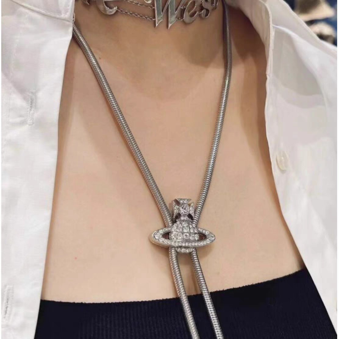 NO:102912,Queen Mother's long tie knot Saturn magnetic necklace, high-end banquet sexy and elegant versatile sweater chain, Queen Mother's necklace, sweaters, necklace, ties19860909西太后长款领带结土星磁吸项链 高级感宴会性感优雅百搭毛衣链,西太后项链,sweaters,necklace,ties,Jewelry