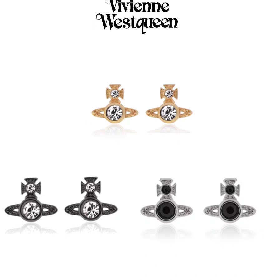 NO:102730,Vivienne Westqueen Queen London's double diamond Saturn earrings simple one platinum black diamond, Queen Mother's earrings19860909Vivienne Westqueen西太后London大小双钻土星耳钉简约一白金色黑钻,西太后耳钉,Jewelry