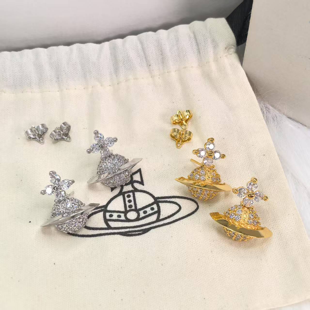 NO:541648,25 Spring and summer Queen Mother Xi’s rhinestone semi-three-dimensional Saturn earrings, Queen Mother Xi’s earrings1986090925春夏西太后水钻半立体土星耳钉,西太后耳钉,Jewelry