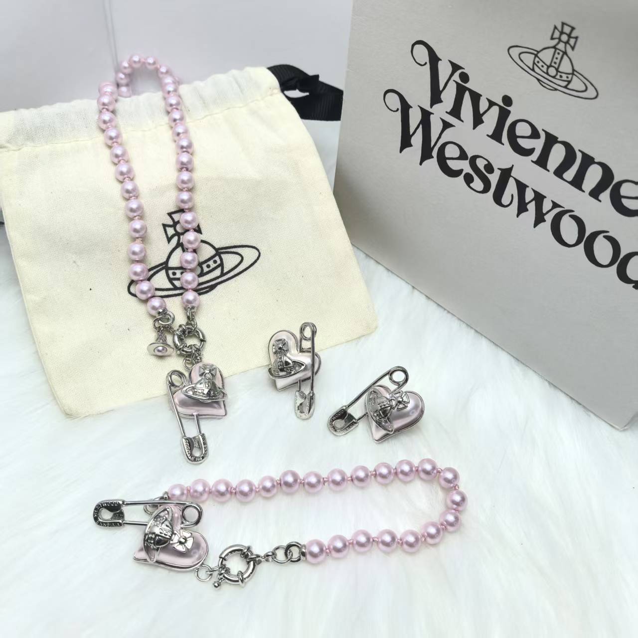 NO:361168,Necklace Bracelet Queen Mother Light Pink Pearl Love Pin Necklace Bracelet Earring Set, Queen Mother Necklace Queen Mother Bracelet, Necklace, Bracelet19860909项链 手链西太后浅粉色珍珠爱心别针项链手链耳钉套装,西太后项链西太后手链,necklace,bracelet,Jewelry