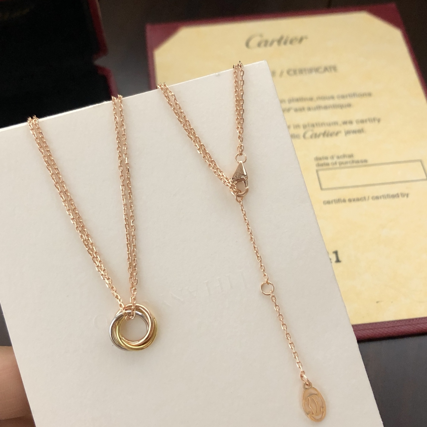 【精工版本】❤❤❤卡地亚项链Cartier最新 三色三环双链项链 😍电镀18k金工艺 专柜版本 一比一质