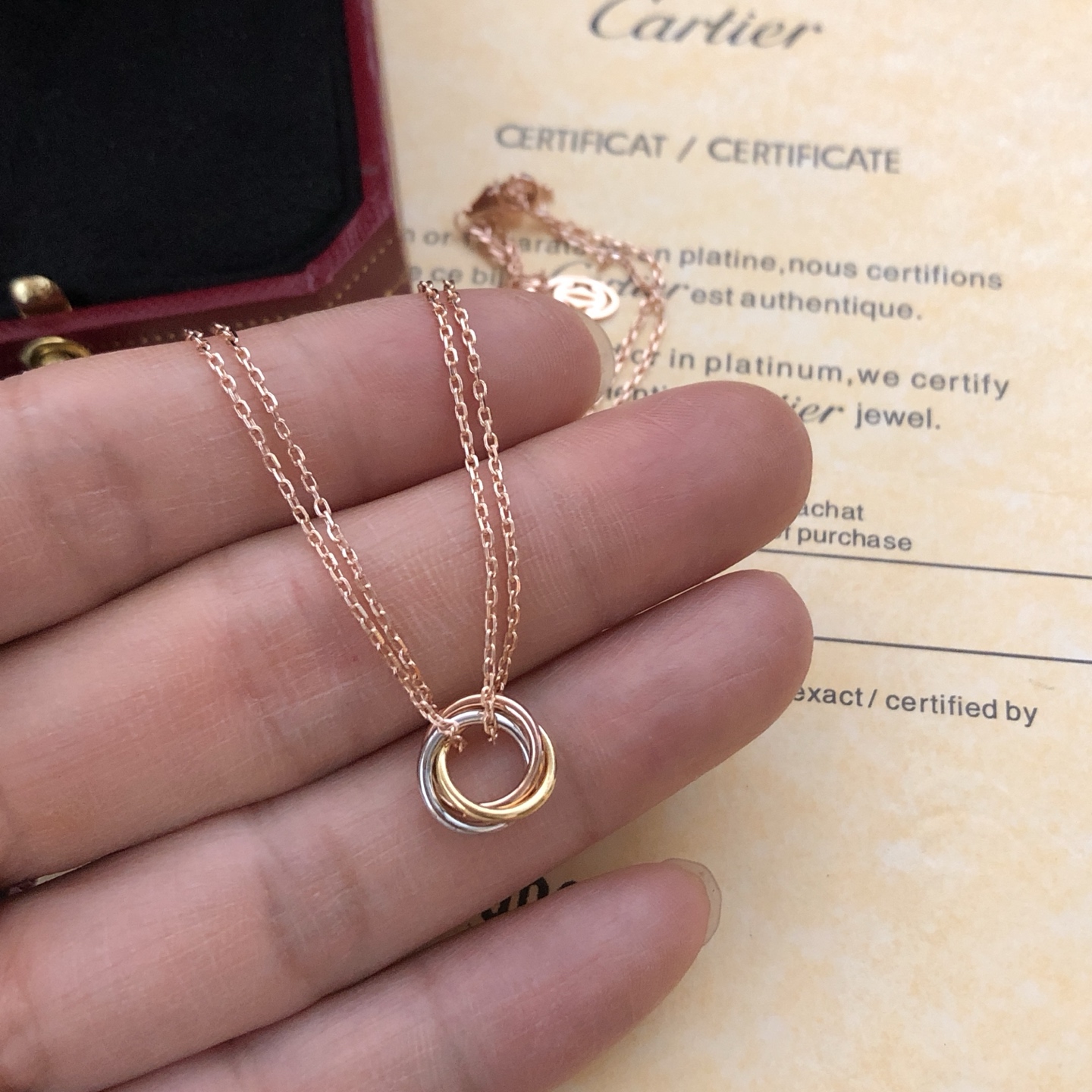 【精工版本】❤❤❤卡地亚项链Cartier最新 三色三环双链项链 😍电镀18k金工艺 专柜版本 一比一质