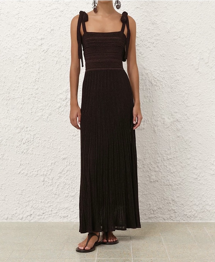 Chic Chocolate Knit Dress with Metallic Lace-Up Detail - Elegant & Unique 6 i1746247215067 5692 0 6