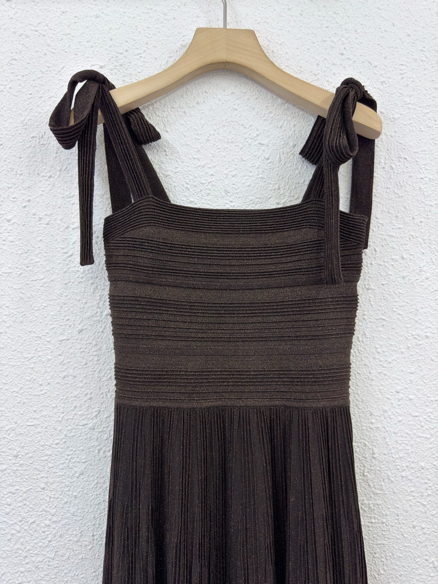 Chic Chocolate Knit Dress with Metallic Lace-Up Detail - Elegant & Unique 7 i1746247216331 4115 0 4