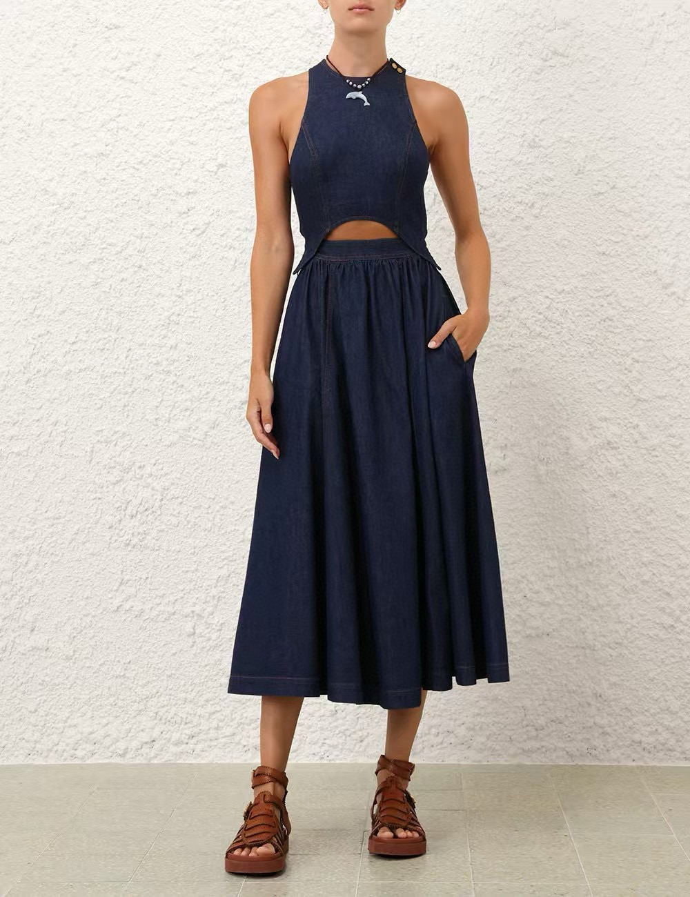 Elegant Backless Denim Dress - Chic & Comfortable, 100% Cotton 6 i1746259598728 7212 0 7