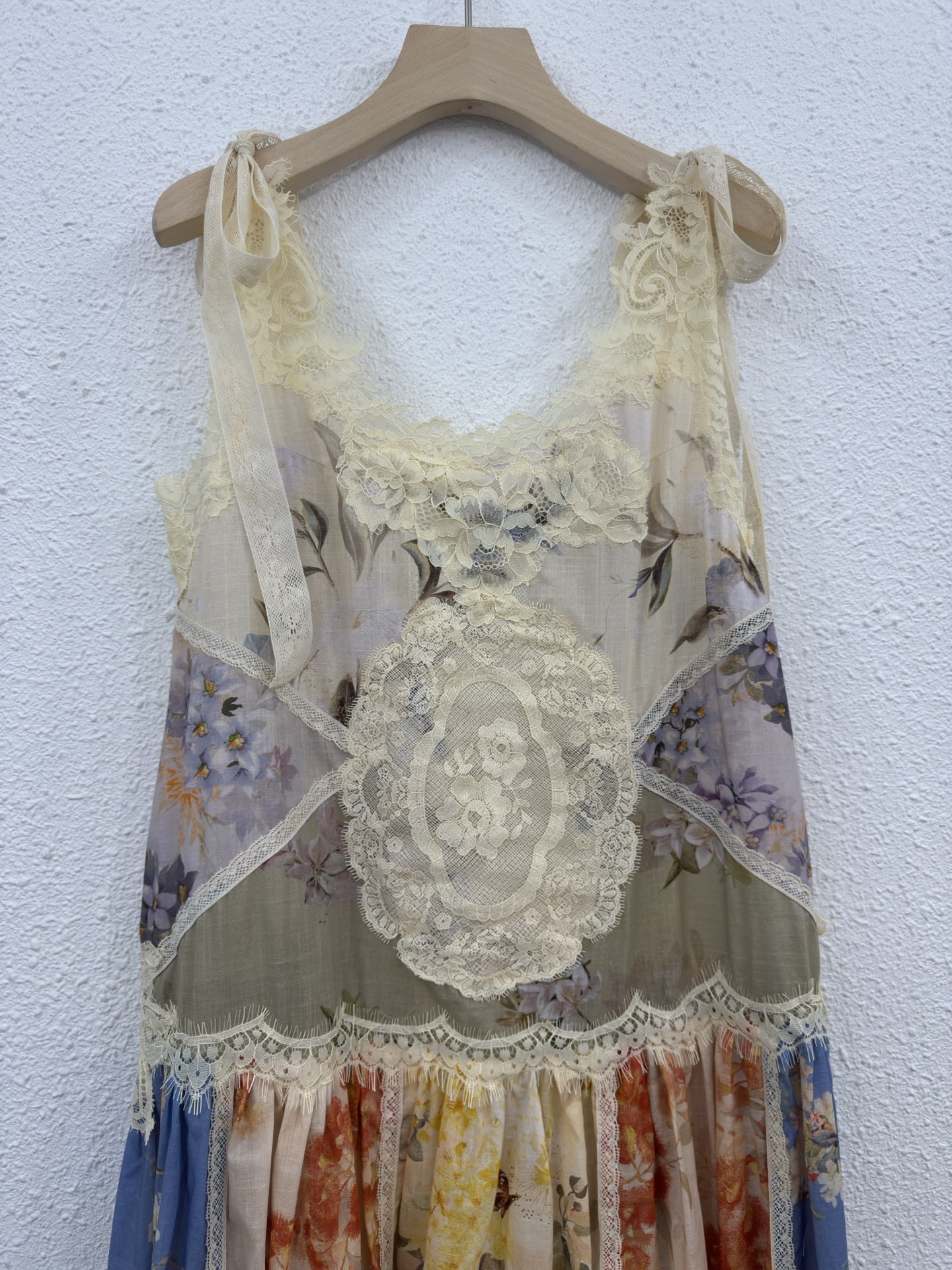 Elegant Floral Print Lace Cotton Dress with Shoulder Tie Straps 4 i1754028999662 5643 0 8