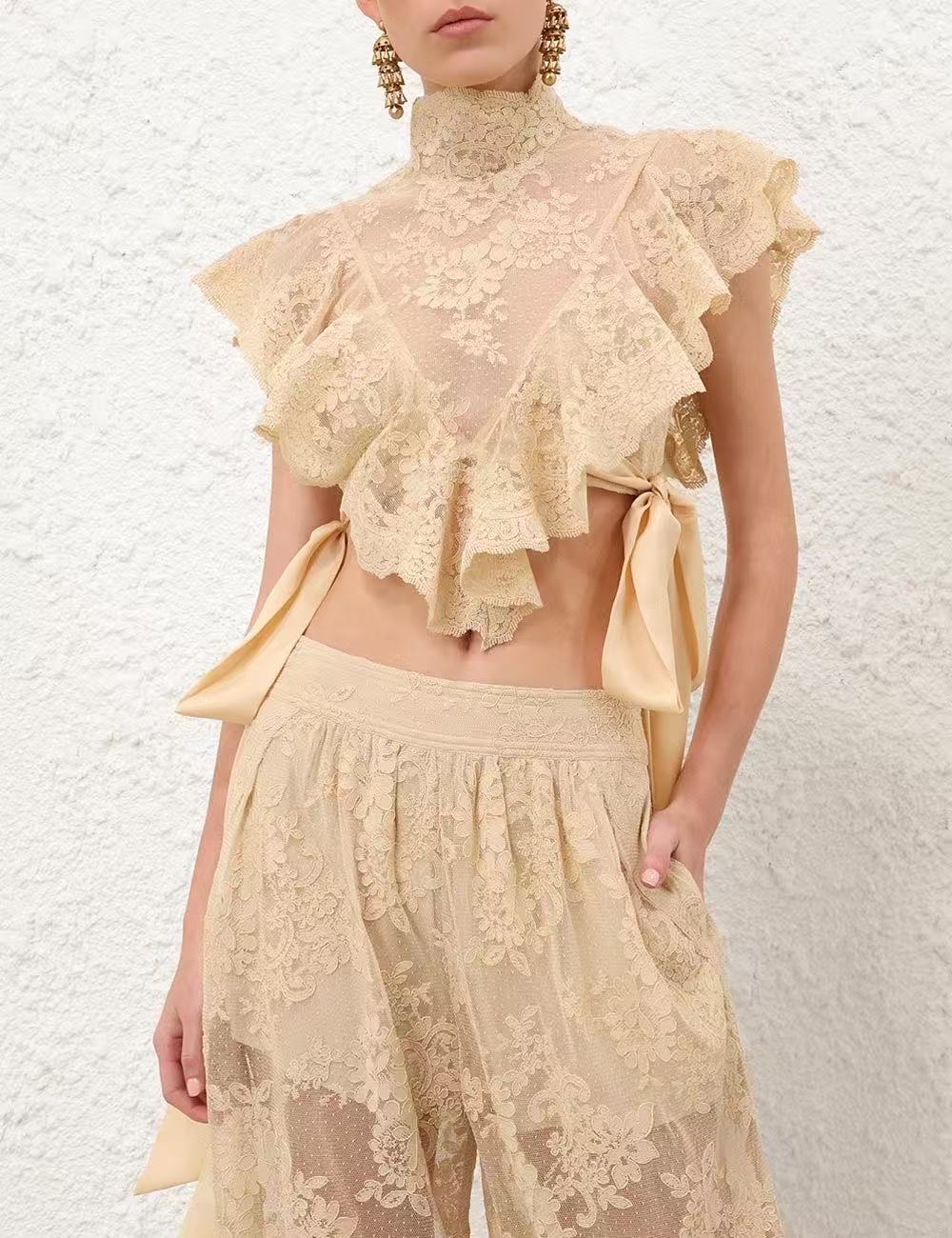 Lace Sheer Ribbon Top - Fashionable and Versatile Blouse 6 i1757144931536 3117 0 0