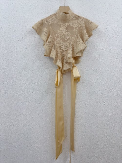 Lace Sheer Ribbon Top – Fashionable and Versatile Blouse