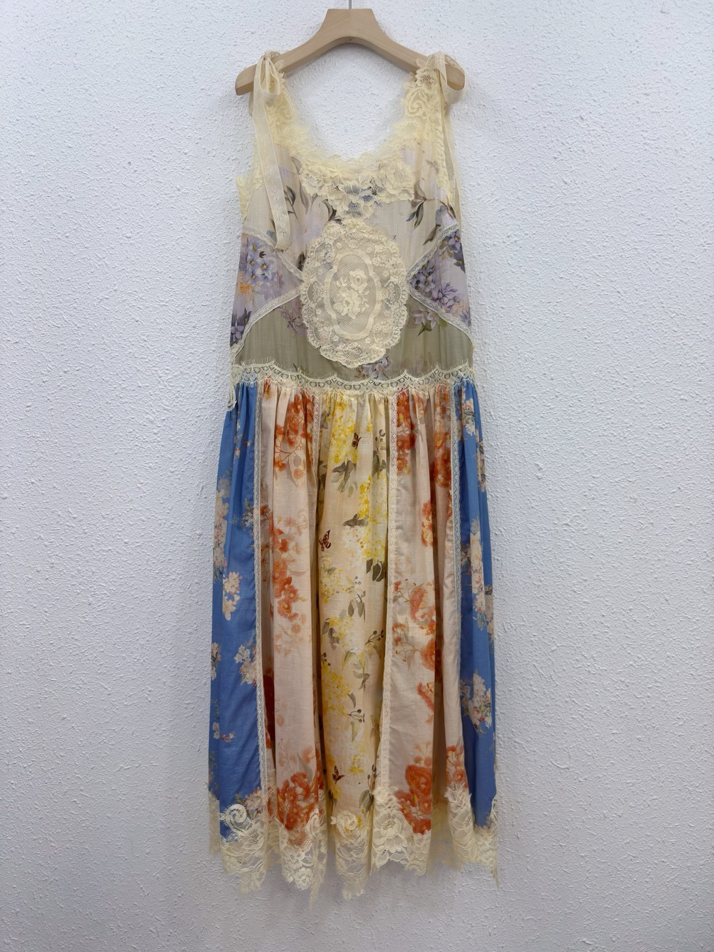 Elegant Floral Print Lace Cotton Dress with Shoulder Tie Straps 3 i1757907280273 8718 0 1