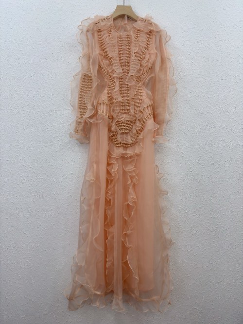 Elegant Backless Silk & Organza Woven Slit Dress – Luxurious & Unique Design
