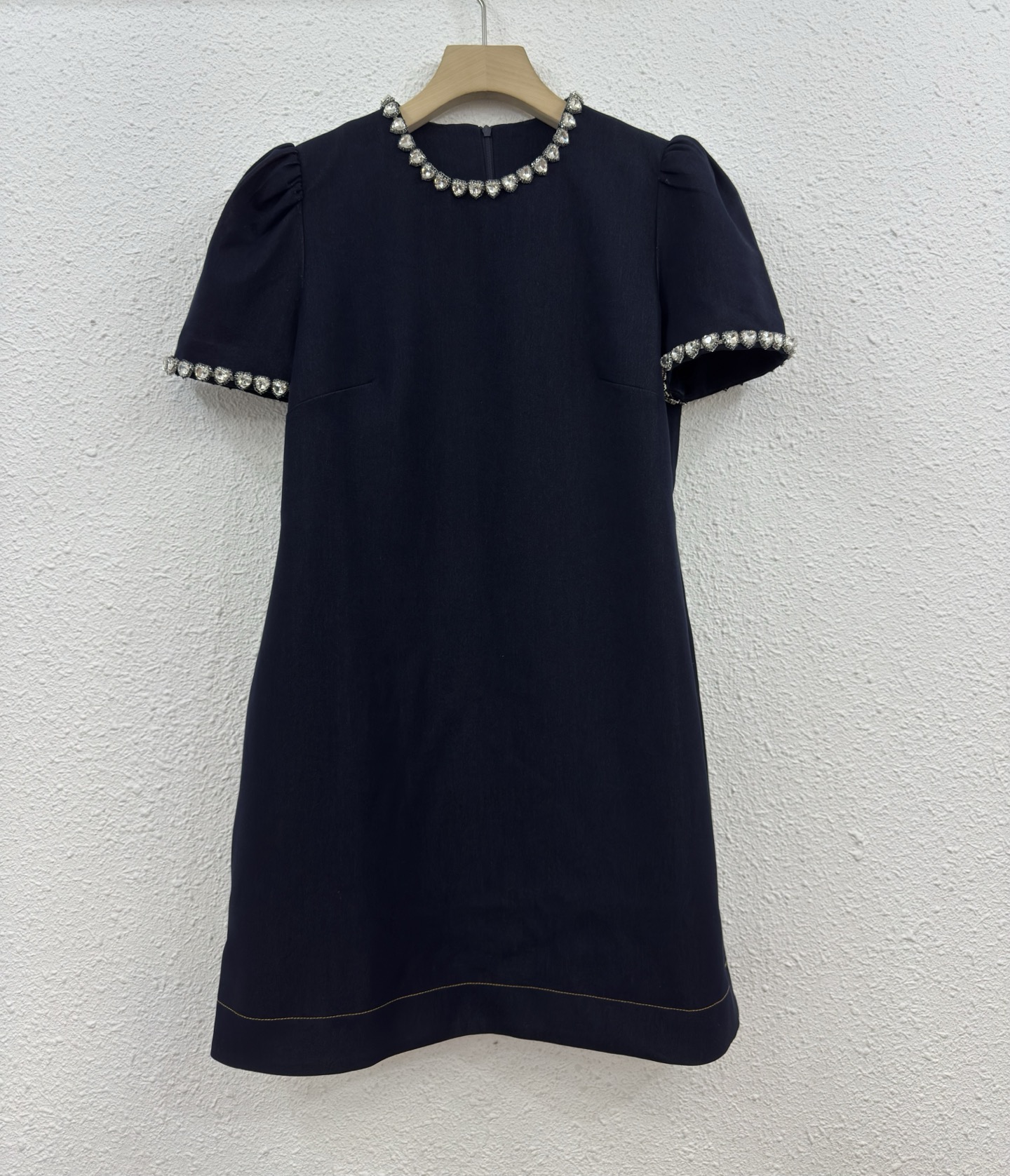 Elegant Denim Mini Dress with Diamond Collar – Soft Cotton, Chic & Unique