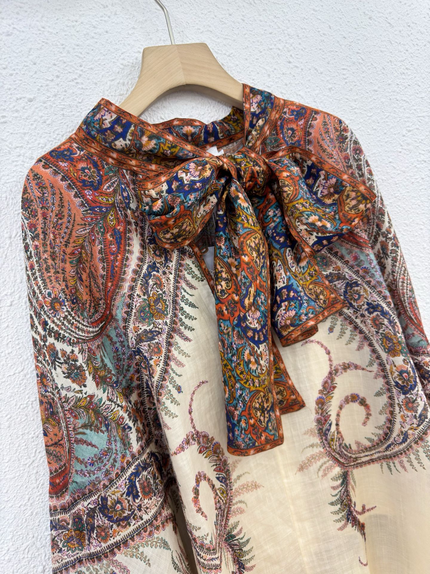 Paisley Print Linen Blend Top & Flared Pants Set - Creamy Bohemian Style 13 i1761967382096 7557 0 11