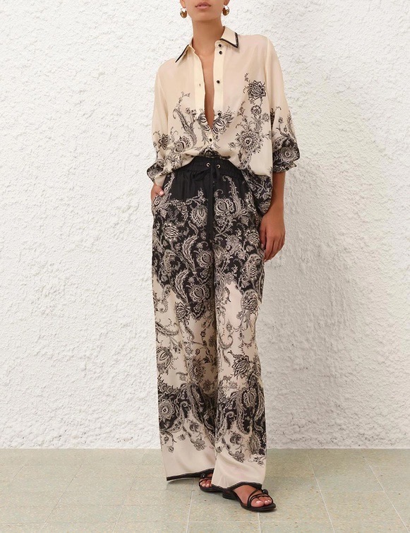 Elegant Silk Print Top & Wide Leg Pants Set - Luxurious Comfort, Timeless Style 6 i1761973424392 9396 0 8