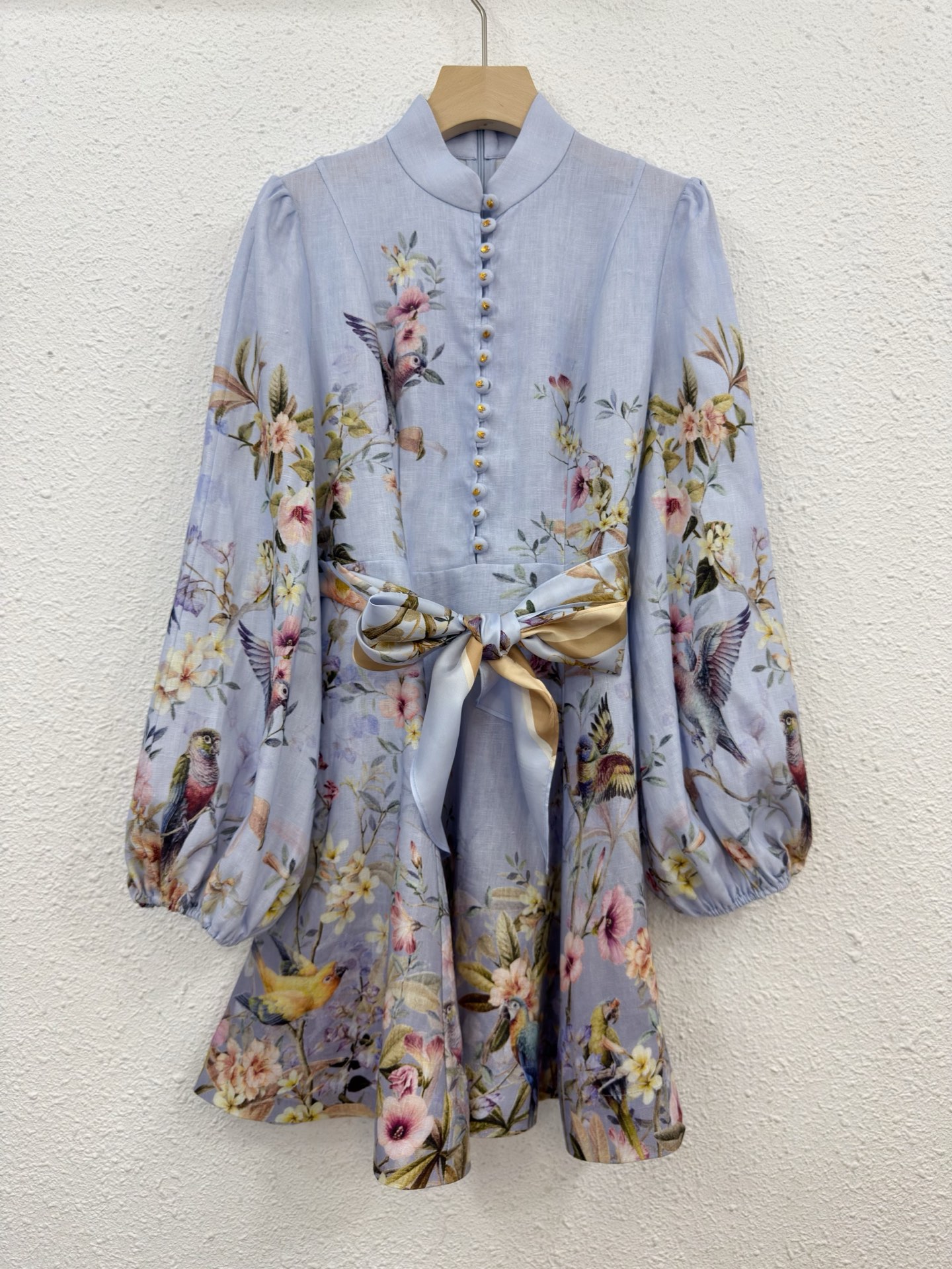 Floral Linen Mini Dress – Long Sleeve Spring Sundress