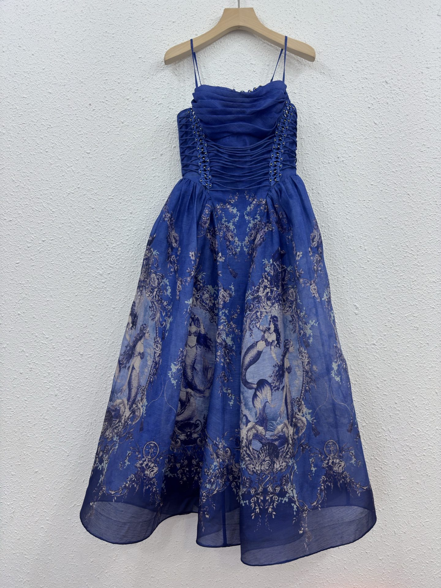 Elegant Beaded Silk Linen Print Dress – Chic & Timeless