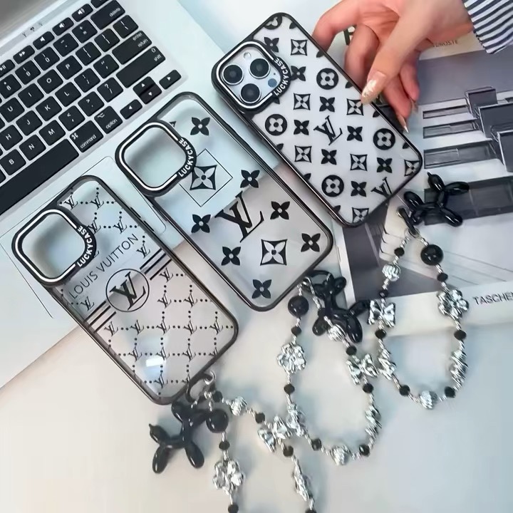 Monogram Clear Acrylic Phone Case with Silver-Tone Beaded Chain - Comprehensive