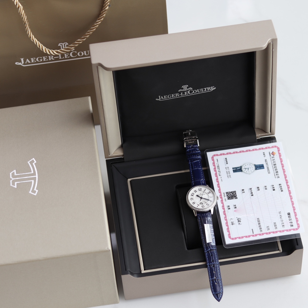 Jaeger-LeCoultre Watch Blue White Set With Diamonds Calfskin Cowhide