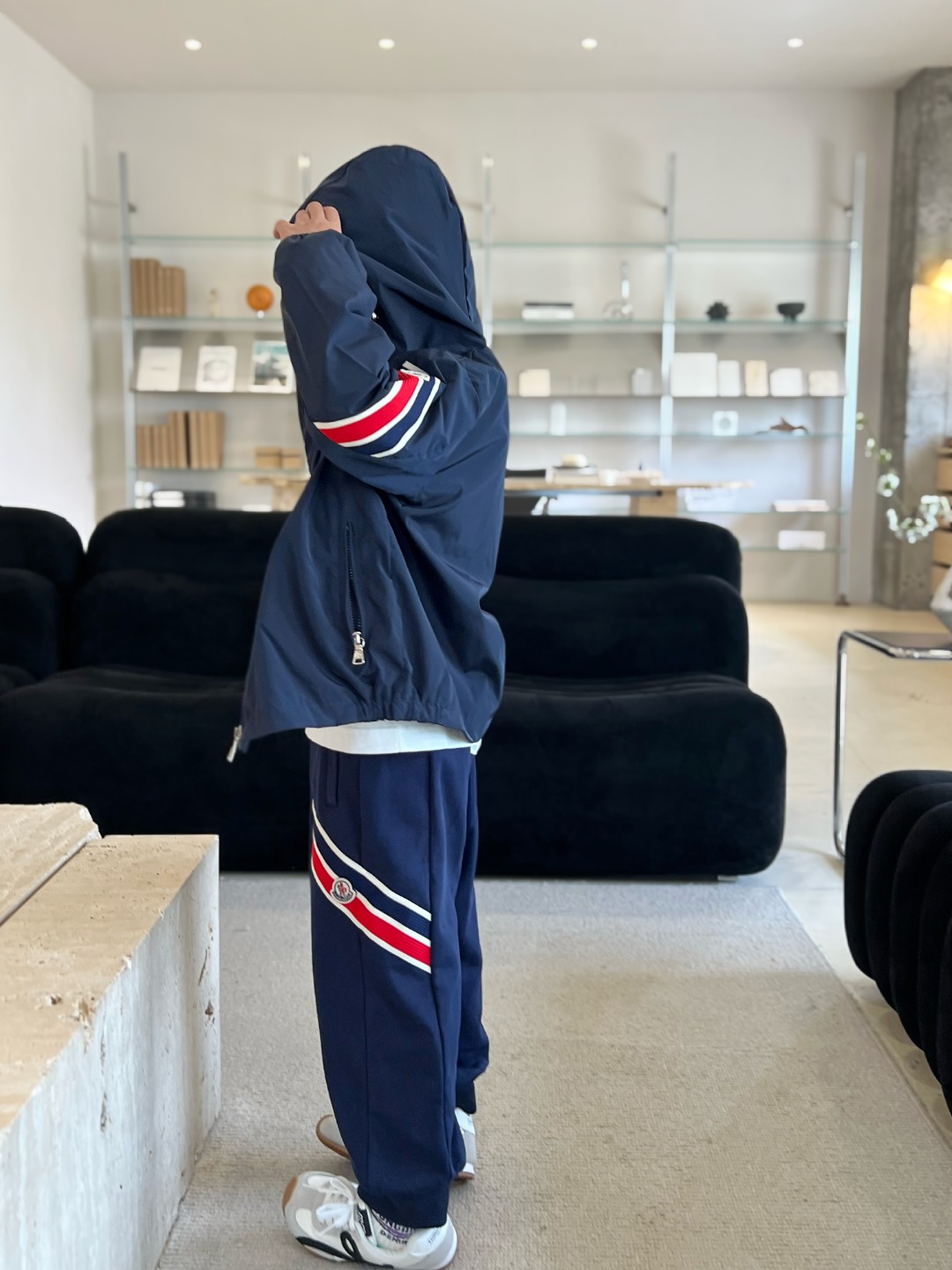 Moncler Cotton Blend Tracksuit with Striped Detail and Hood