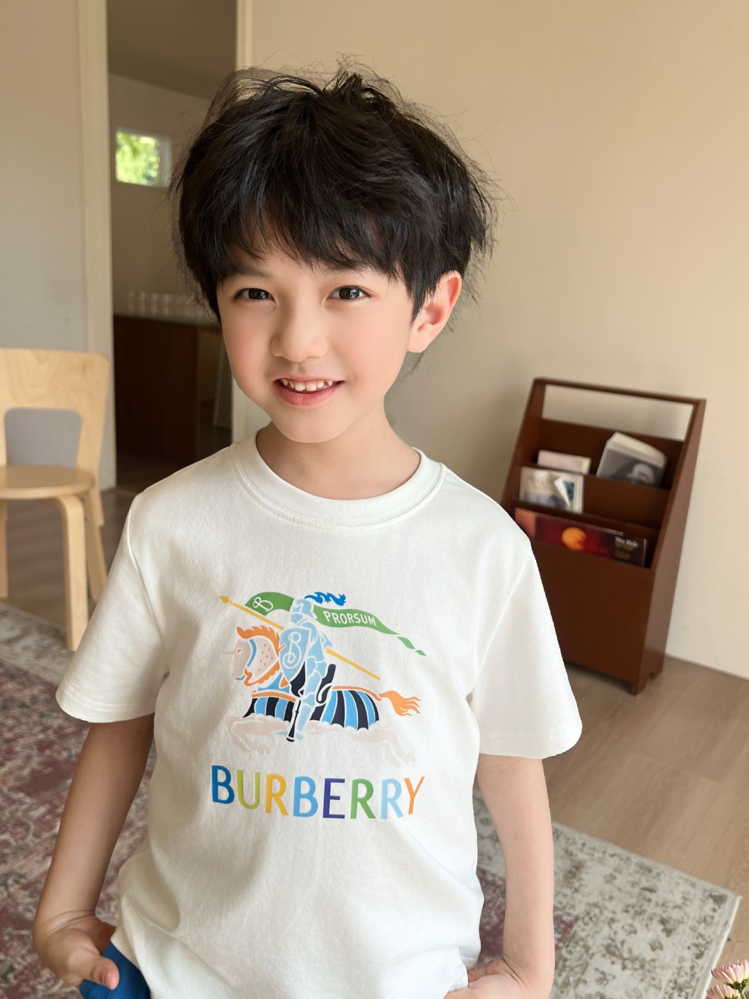 Serie BURBERRY, camiseta de alta calidad, tres etiquetas completas, tallas: 90-150, adulto: S-2XL, camiseta infantil, c…
