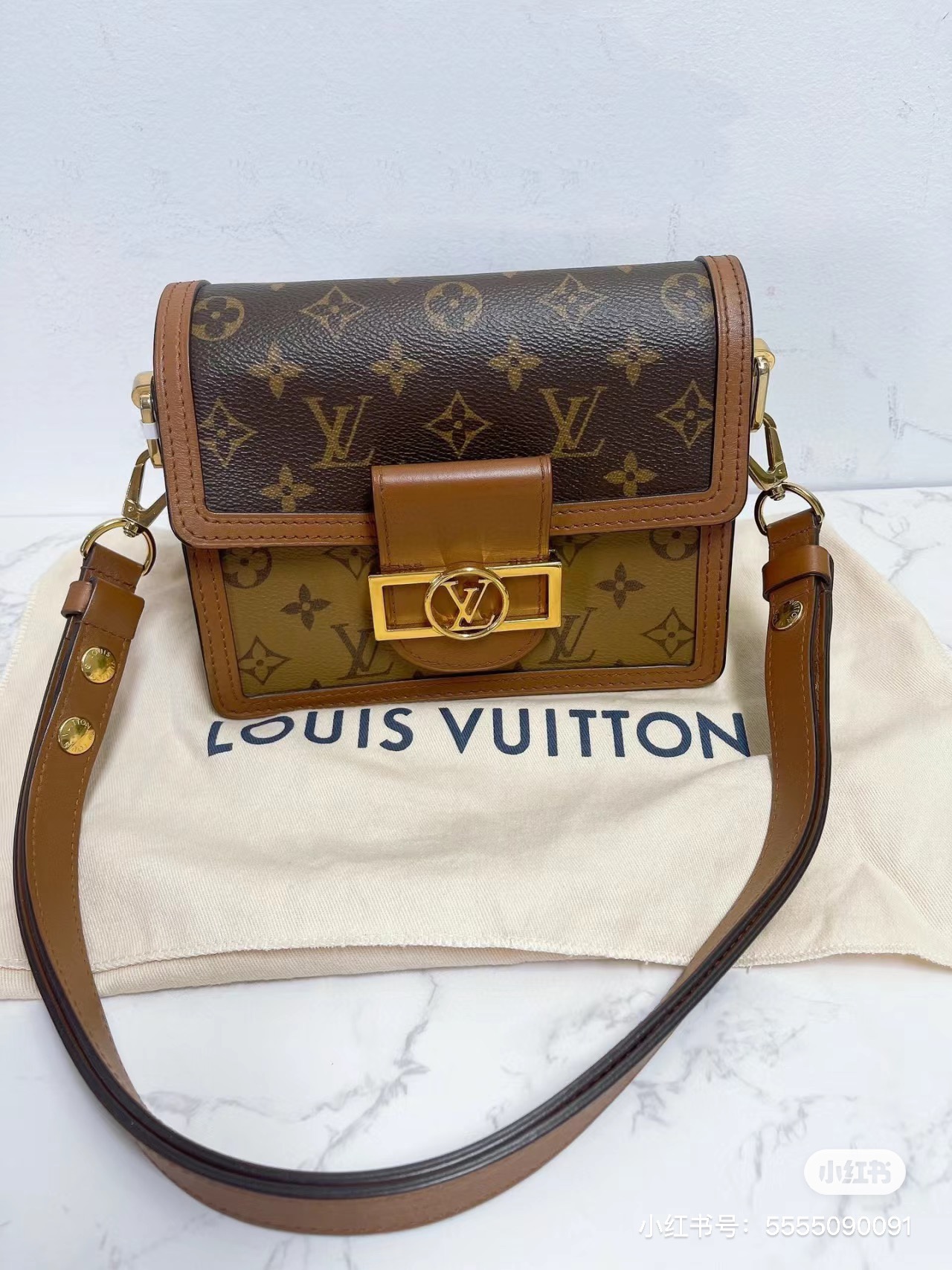 Small leather crossbody bag, front view