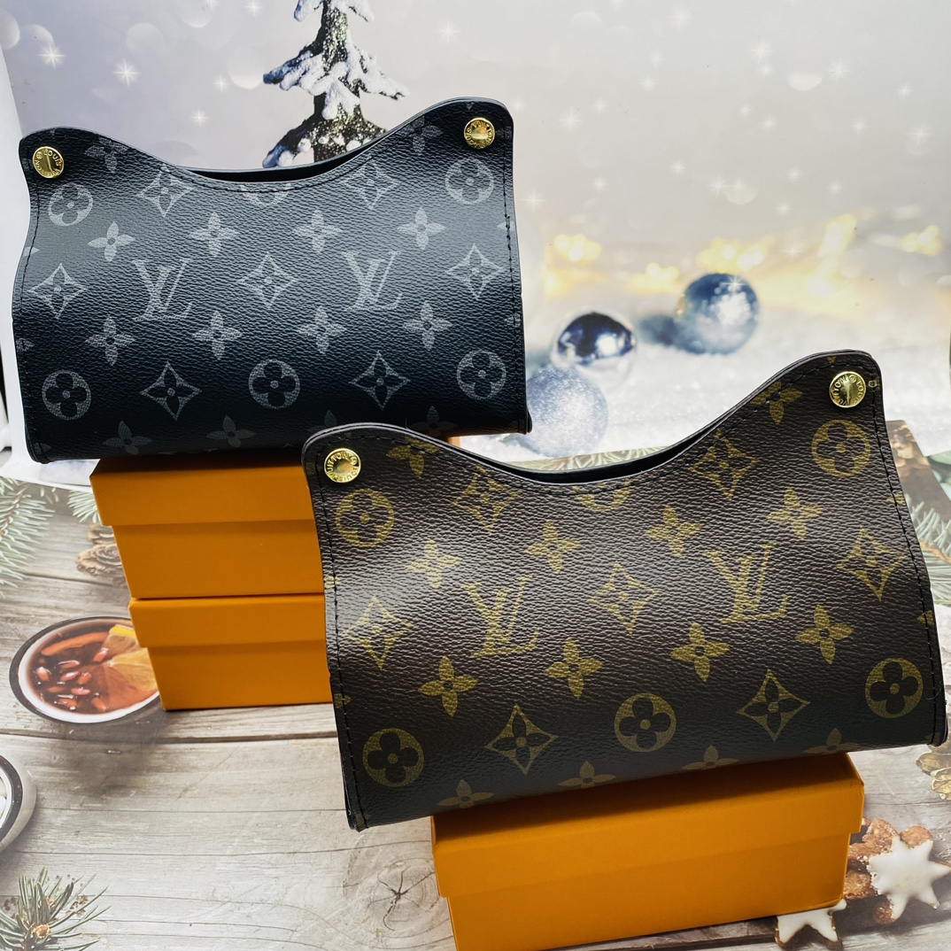 Faux leather tissue box top view